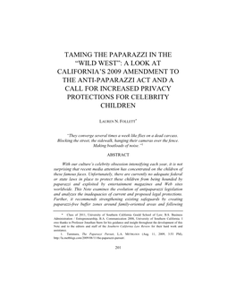 A Look at California's 2010 Amendment to the Anti-Paparazzi Act, and a Call