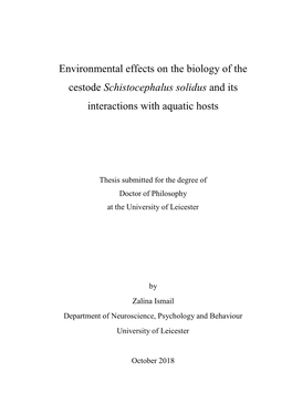 Schistocephalus Solidus and Its Interactions with Aquatic Hosts