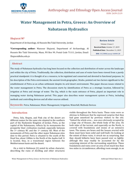 Shqiarat M. Water Management in Petra, Greece: an Overview of Nabataean Copyright© Shqiarat M