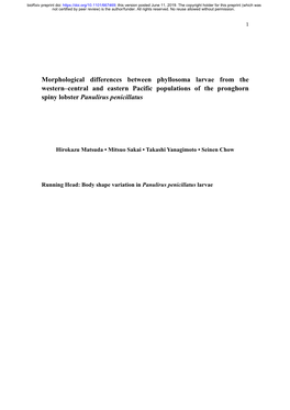 Morphological Differences Between Phyllosoma Larvae from the Western–Central and Eastern Pacific Populations of the Pronghorn Spiny Lobster Panulirus Penicillatus