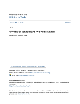 University of Northern Iowa 1973-74 (Basketball)