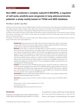 Non-SMC Condensin I Complex Subunit H (NCAPH), a Regulator Of