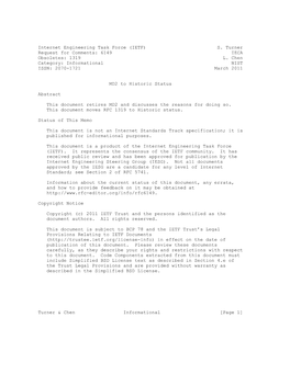 Internet Engineering Task Force (IETF) S. Turner Request for Comments: 6149 IECA Obsoletes: 1319 L