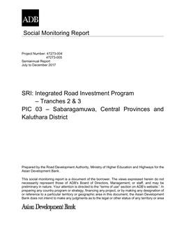 SRI: Integrated Road Investment Program – Tranches 2 & 3 PIC 03