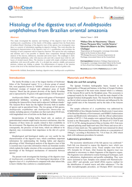 Histology of the Digestive Tract of Anablepsoides Urophthalmus from Brazilian Oriental Amazonia