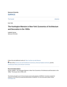 The Huntington Mansion in New York: Economics of Architecture and Decoration in the 1890S