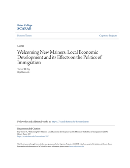 Welcoming New Mainers: Local Economic Development and Its Effects on the Politics of Immigration Trevor H