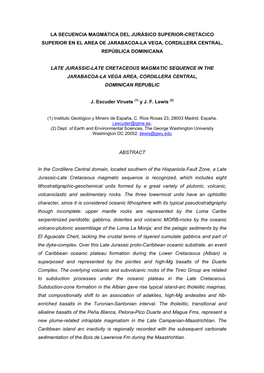 La Secuencia Magmática Del Jurásico Superior-Cretácico Superior En El Area De Jarabacoa-La Vega, Cordillera Central, República Dominicana