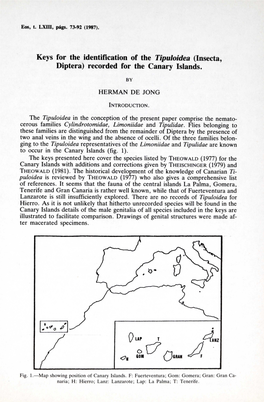 Keys for the Identification of the Tipuloidea (Insecta, Diptera) Recorded for the Canary Islands