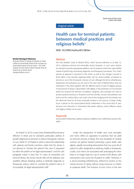 Health Care for Terminal Patients: Between Medical Practices and Religious Beliefs1