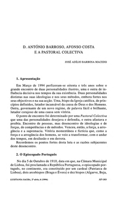 D. António Barroso, Afonso Costa E a Pastoral Colectiva