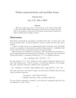 Galois Representations and Modular Forms