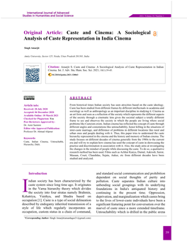 A Sociological Analysis of Caste Representation in India Cinema