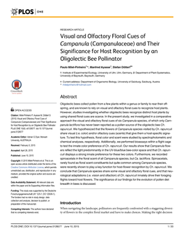 Visual and Olfactory Floral Cues of Campanula (Campanulaceae) and Their Significance for Host Recognition by an Oligolectic Bee Pollinator