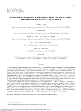 MEIERANITE, Na2sr3mgsi6o17, a NEW MINERAL from the WESSELS MINE, KALAHARI MANGANESE FIELDS, SOUTH AFRICA