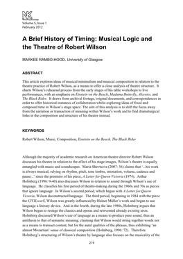 Musical Logic and the Theatre of Robert Wilson