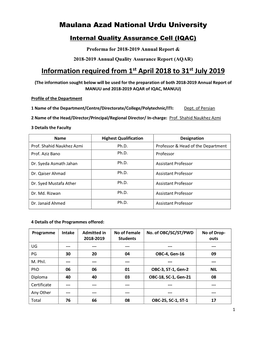 Information Required from 1St April 2018 to 31St July 2019