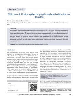 Birth Control: Contraceptive Drugs/Pills and Methods in the Last Decades