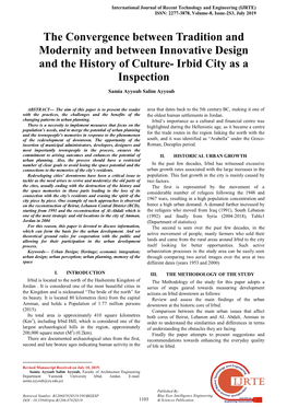 The Convergence Between Tradition and Modernity and Between Innovative Design and the History of Culture- Irbid City As a Inspection