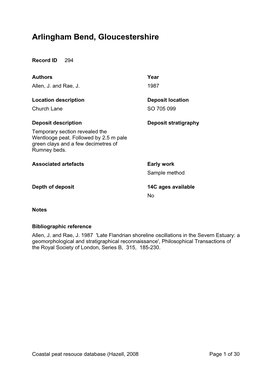 Peat Database Results Gloucestershire