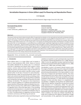 Vernalization Responses in Onion (Allium Cepa) Pre-Flowering And