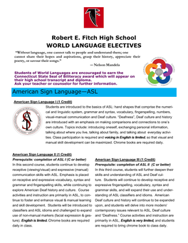 Robert E. Fitch High School WORLD LANGUAGE ELECTIVES American