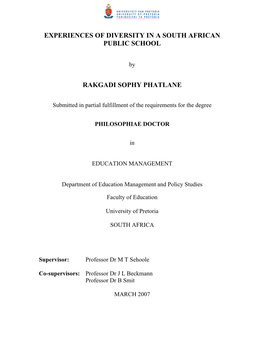 Experiences of Diversity in a South African Public School Rakgadi Sophy Phatlane