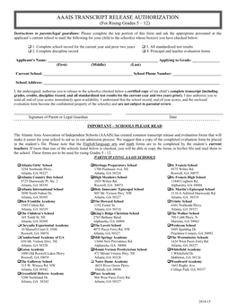 AAAIS TRANSCRIPT RELEASE AUTHORIZATION (For Rising Grades 5 – 12)