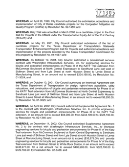 August23, 2017 WHEREAS, on April 28, 1999, City Council Authorized the Submission, Acceptance and Implementation of City of Dall