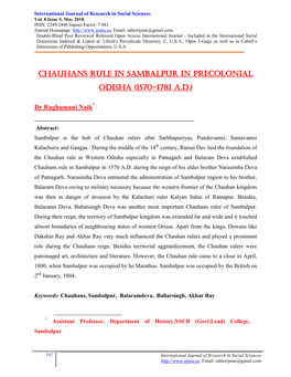 Chauhans Rule in Sambalpur in Precolonial Odisha (1570-1781 A.D.)