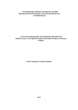 Universidade Federal Do Rio De Janeiro Programa De Pós-Graduação Em Sociologia E Antropologia