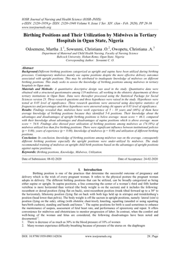 Birthing Positions and Their Utilization by Midwives in Tertiary Hospitals in Ogun State, Nigeria