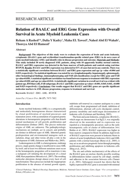 Relation of BAALC and ERG Gene Expression with Overall Survival In