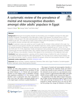 A Systematic Review of the Prevalence of Mental and Neurocognitive