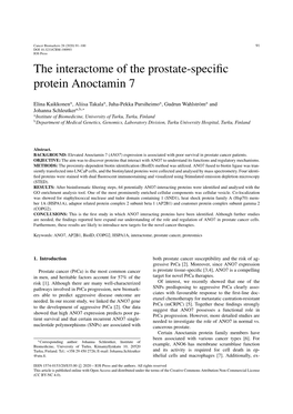 The Interactome of the Prostate-Specific Protein Anoctamin 7