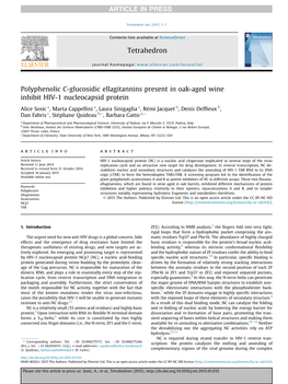 Polyphenolic C-Glucosidic Ellagitannins Present in Oak-Aged Wine Inhibit HIV-1 Nucleocapsid Protein