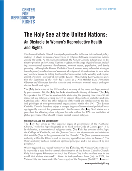 The Holy See at the United Nations: an Obstacle to Women’S Reproductive Health and Rights