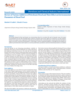 Petroleum and Chemical Industry International Review of Various Additives of Petroleum Diesel and Their Effect on Environmental Parameter of Diesel Fuel