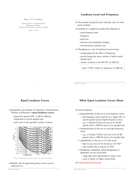 Loudness Level and Frequency Equal Loudness Curves What Equal