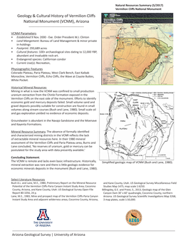 Vermilion Cliffs National Monument Resources Summary