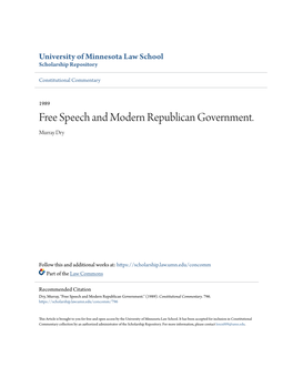 Free Speech and Modern Republican Government. Murray Dry