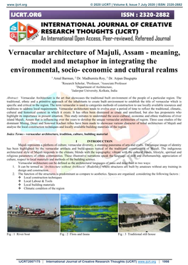 Vernacular Architecture of Majuli, Assam - Meaning, Model and Metaphor in Integrating the Environmental, Socio- Economic and Cultural Realms 1 Amal Barman, 2 Dr