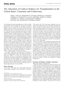 The Allocation of Cadaver Kidneys for Transplantation in the United States: Consensus and Controversy