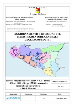 Aggiornamento E Revisione Del Piano Regolatore Generale Degli Acquedotti