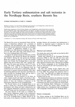 Early Tertiary Sedimentation and Salt Tectonics Tn the Nordkapp Basin, Southern Barents Sea