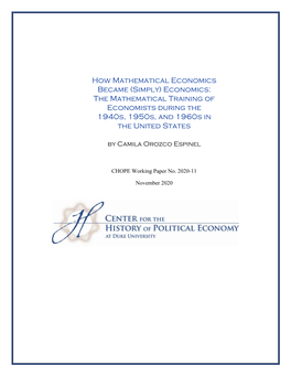 Economics: the Mathematical Training of Economists During the 1940S, 1950S, and 1960S in the United States