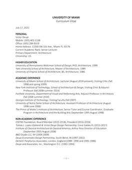 UNIVERSITY of MIAMI Curriculum Vitae