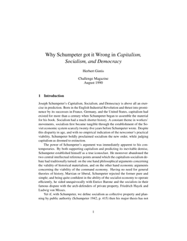 Why Schumpeter Got It Wrong in Capitalism, Socialism, and Democracy