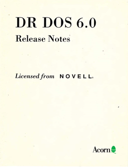 DR DOS 6.0 Release Notes