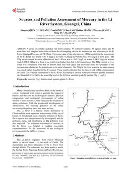 Sources and Pollution Assessment of Mercury in the Li River System, Guangxi, China